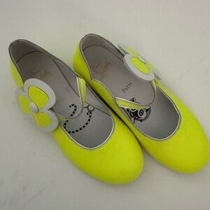 Christian Louboutin Kids Neon Yellow Flower Dress Shoes